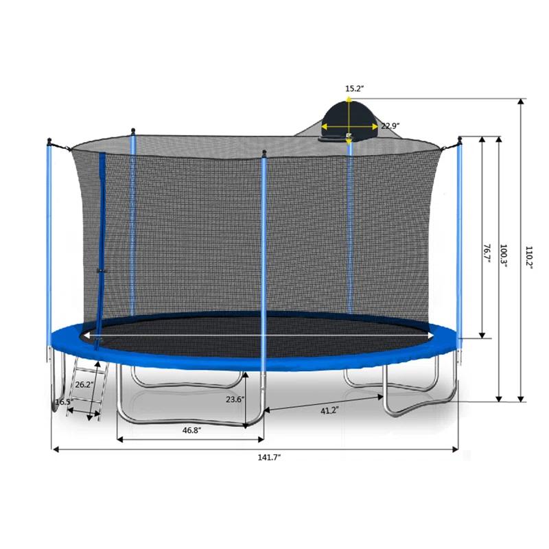 Ceballos 12FT Trampoline For Adults  And  Kids With Basketball Hoop, Outdoor Trampolines W/Ladder And Safety Enclosure Net For Kids And Adults
