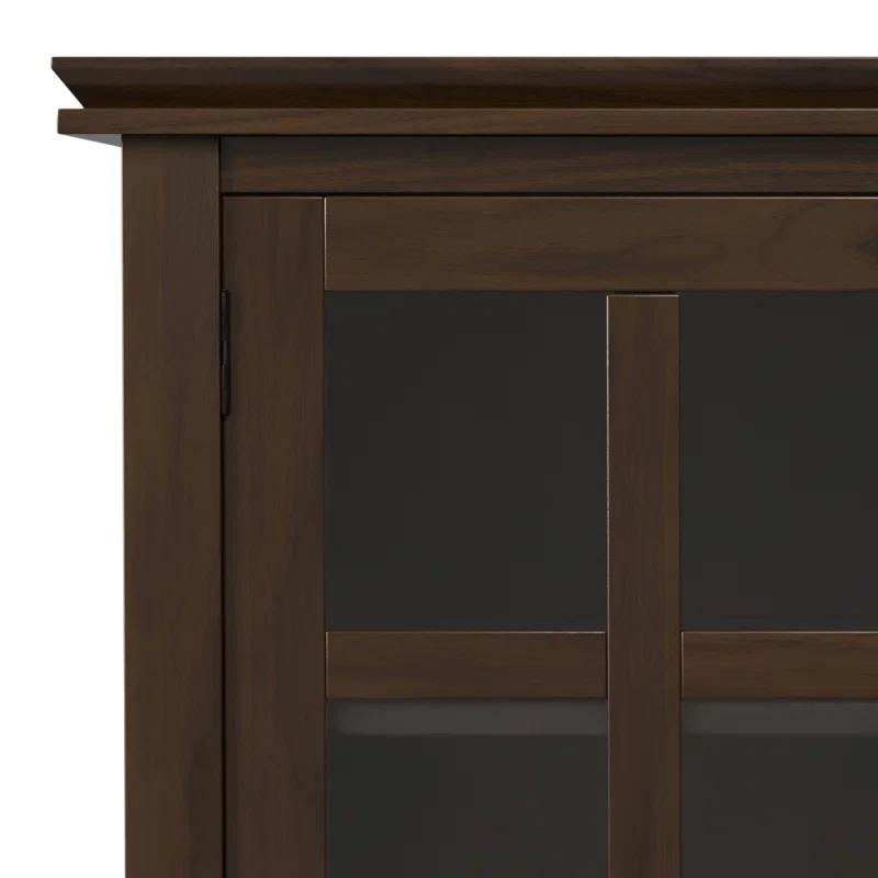 Simpli Home Artisan 38"W Solid Wood 4-Shelf Medium Storage Cabinet with Glass Doors and Adjustable Shelves