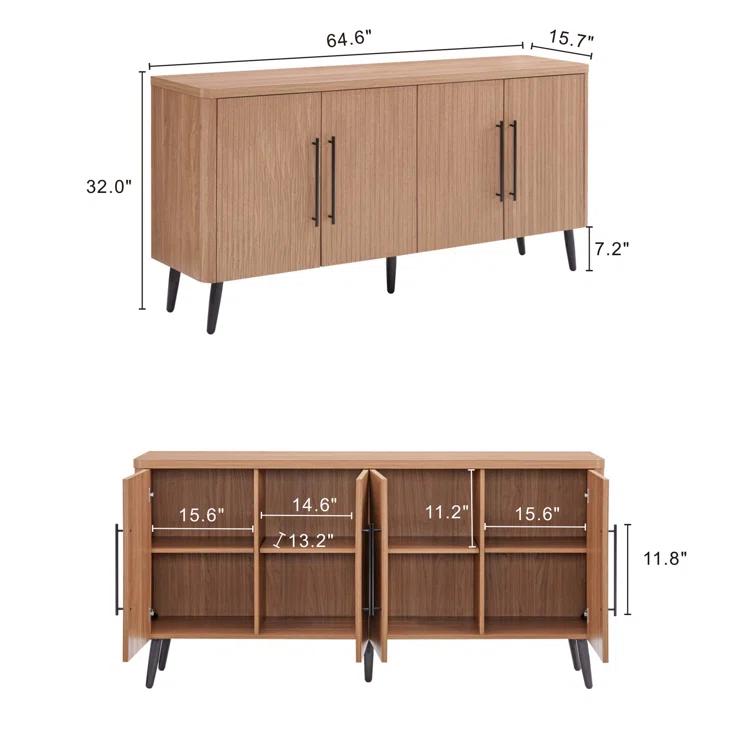 Manhattan Comfort Jodie 65" Mid-Century Modern Sideboard with 8 Adjustable Shelves in Maple