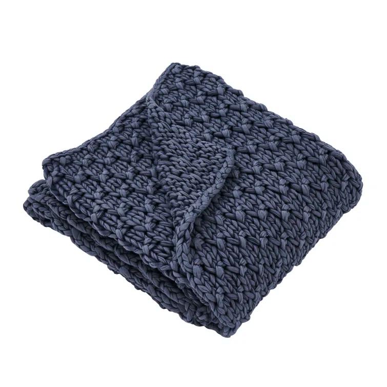 Indigo Chunky Knit Cotton Throw Blanket