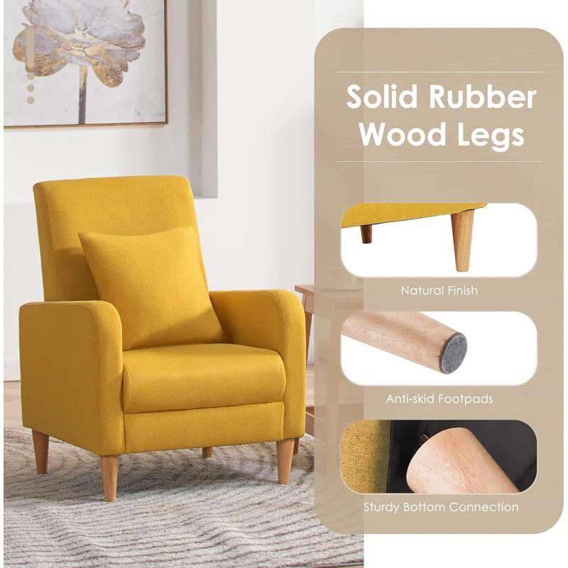 Hokku Designs Modern Upholstered Accent Chair Armchair with Pillow, Fabric Reading Living Room Side Chair,Single Sofa with Lounge Seat and Wood Legs,