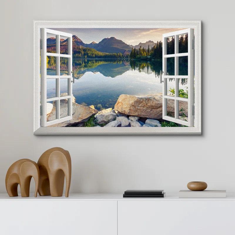 IDEA4WALL Window Scenery Green Peaceful Lake Natural Landscape Photography Pictures Canvas Print Wall Art