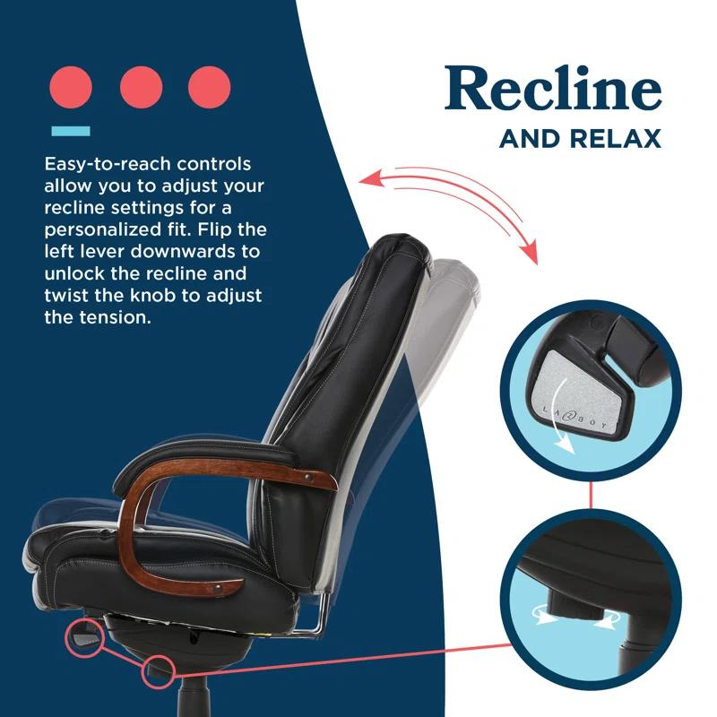 La-Z-Boy La-Z-Boy Edmonton Big & Tall Executive Office Chair, ComfortCore with Memory Foam Cushions, Real Wood Arms and Base, Waterfall Seat Edge, Bonded Leather