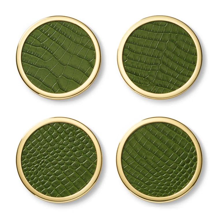 AERIN Leather Round 4 Piece Coaster Set