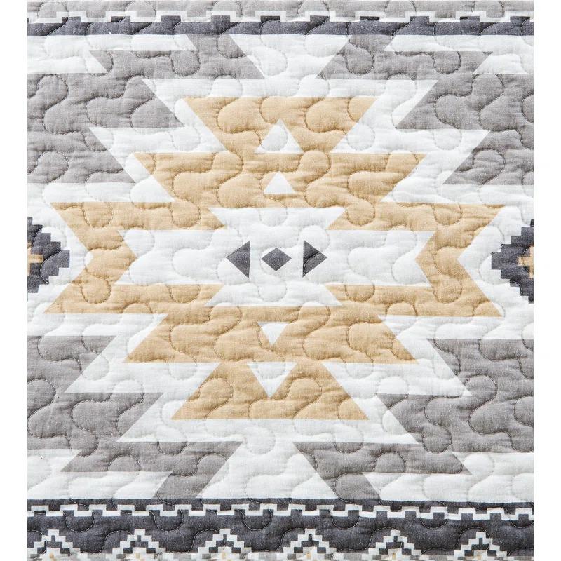 Paseo Road by HiEnd Accents Desert Sage Gray/Tan/White Aztec Print Cotton Southwestern Style Reversible Quilt Set