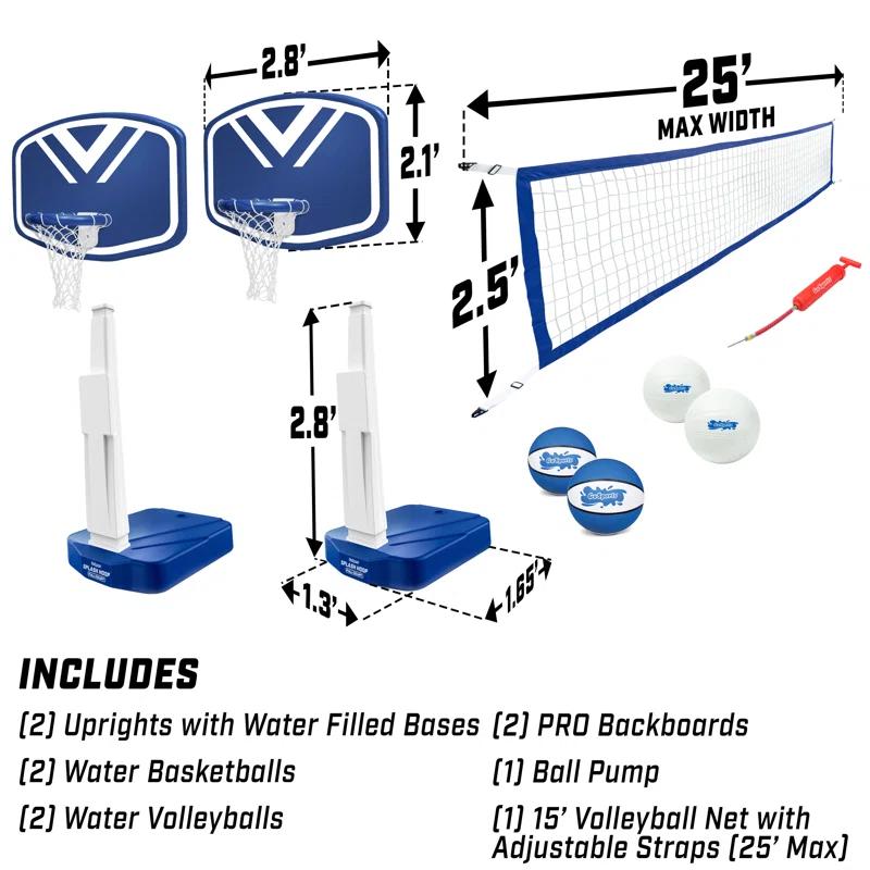 GoSports Gosports Splash Hoop 2-In1 Full Court Pool Basketball & Volleyball Game Set