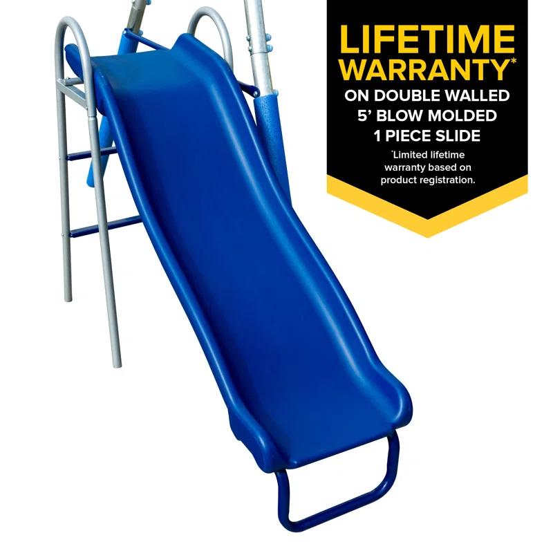Sportspower Sportspower Taylor Galvanized Metal Swing Set With Blow Molded Swing, Standing Swing, 2 Person Teeter Totter, 32" Saucer Swing, And 5' Slide, Bonus 4pc Anchor Kit Included