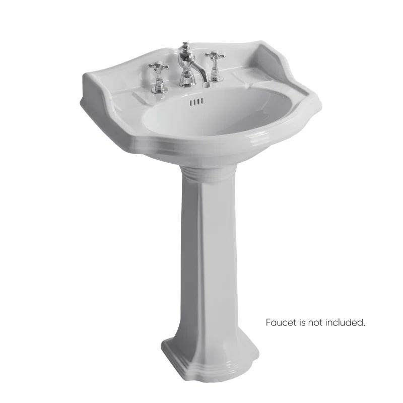 Whitehaus Collection 23" Traditional Pedestal With An Integrated Small Oval Bowl, Backsplash, Dual Soap Ledges, And Decorative Trim