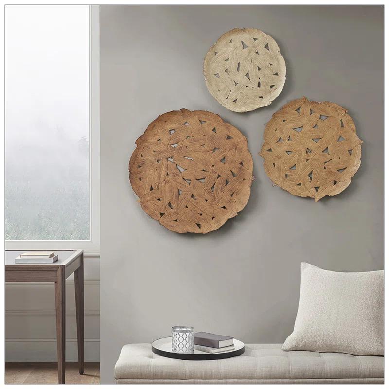 Latitude Run® Textured Feather 3-Piece Metal Disc Wall Decor Set