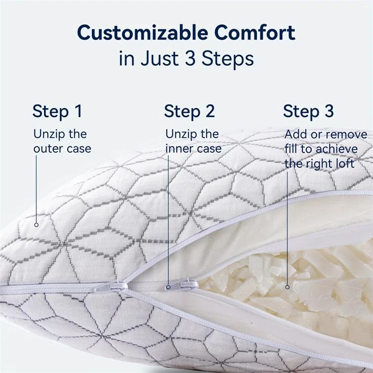 Alwyn Home Set Of 2 Cooling Shredded Memory Foam Pillows For Sleeping, Pillow Cooling Gel Pillows For Hot Sleepers Cool Pillow For Side Back Sleeper, Neck Pain Relief Adjustable Gel Bed Pillow For Hot Sleepers
