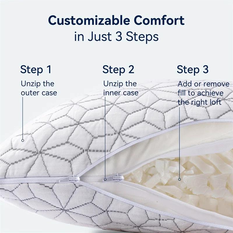 Alwyn Home Set Of 2 Cooling Shredded Memory Foam Pillows For Sleeping, Pillow Cooling Gel Pillows For Hot Sleepers Cool Pillow For Side Back Sleeper, Neck Pain Relief Adjustable Gel Bed Pillow For Hot Sleepers