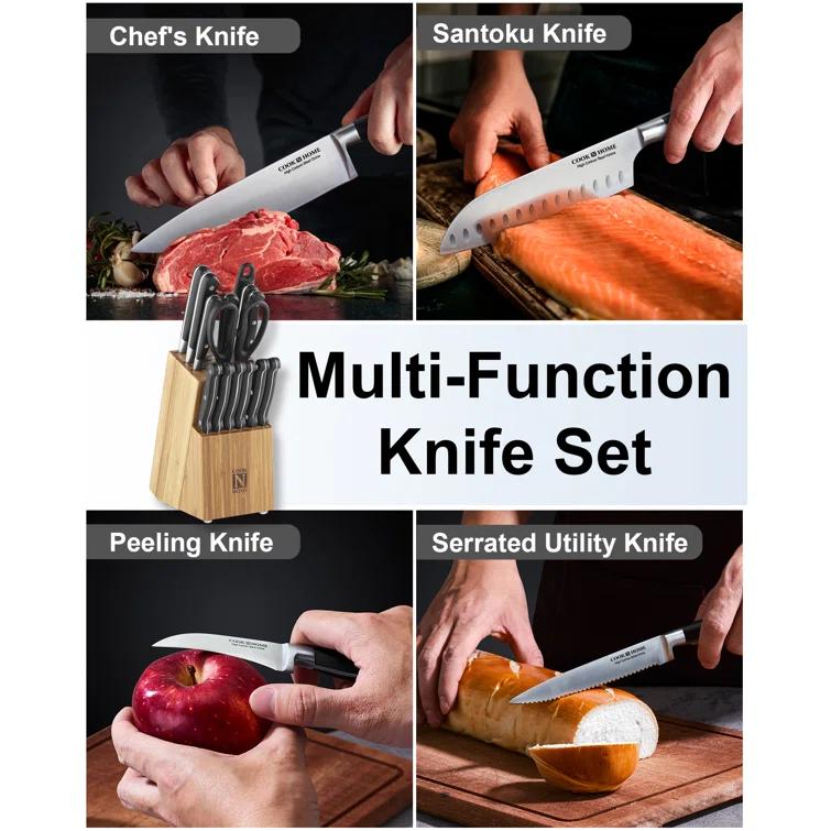 Cook N Home Cook N Home Kitchen Knife Set with Bamboo Storage Block 15-Piece
