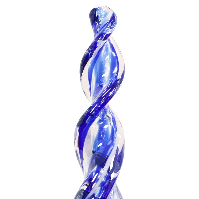 Exhart Exhart Solar Pearlized Hand Blown Glass Twisted Flame Garden Stake with Metal Finial Detail, 36 Inch