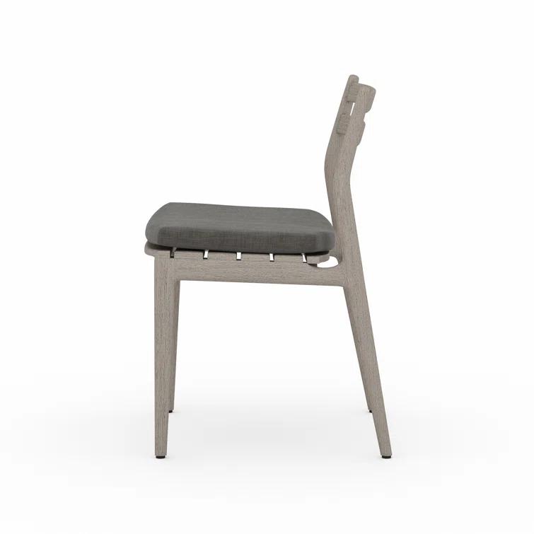 Contemporary Charcoal Teak Side Chair with UV-Resistant Cushion