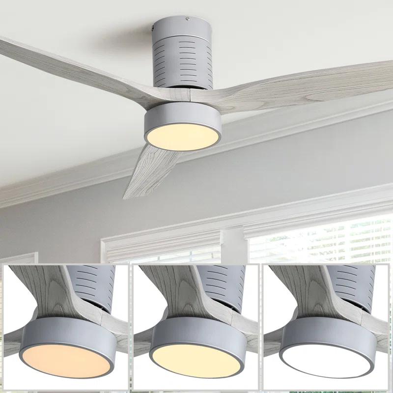 Ivy Bronx Kemp 52'' 3 -Blade LED Flush Mount Ceiling Fan with Remote Control and Light Kit Included