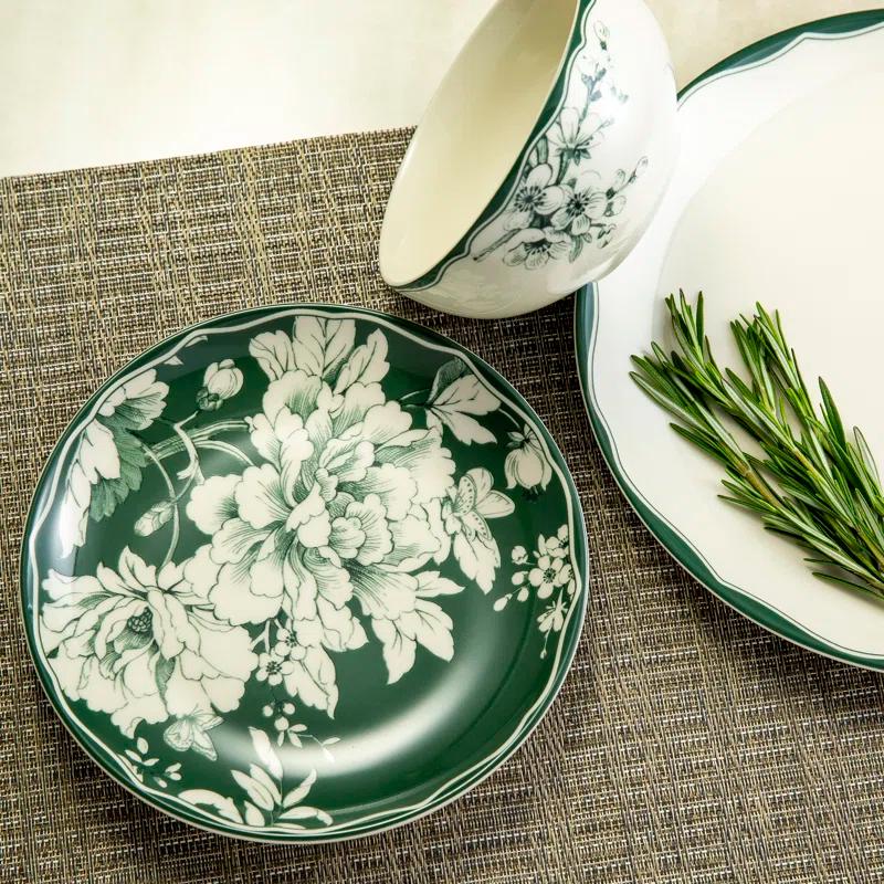 222 Fifth 222 Fifth Brittany 12-Piece Porcelain Dinnerware Set - Service For 4, Plate & Bowl Set