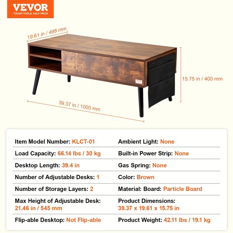George Oliver George Oliver Lift Top Coffee Table 39.4 in Rectangle Coffee Table for Living Room Brown