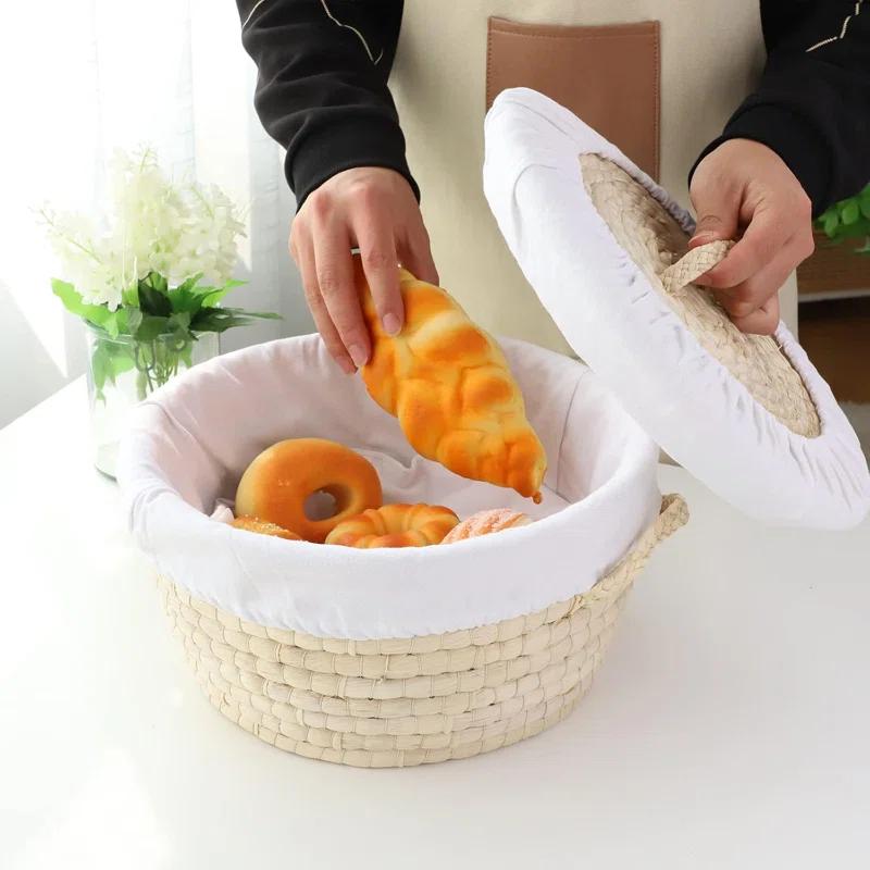 Gracie Oaks Round Bread Basket Serving Woven Bread Baskets Wicker Basket Sourdough Proofing Basket With Removable Liner And Cover  Wicker