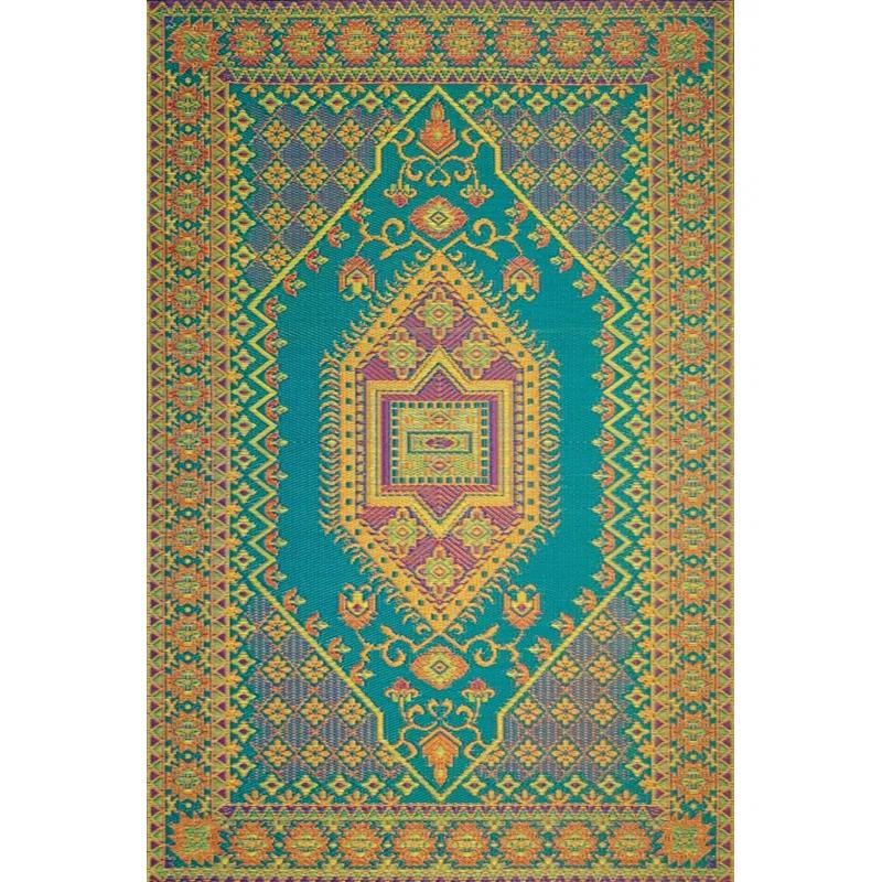 Mad Mats Oriental Turkish Aqua Indoor/Outdoor Area Rug - Reversible, UV Resistant