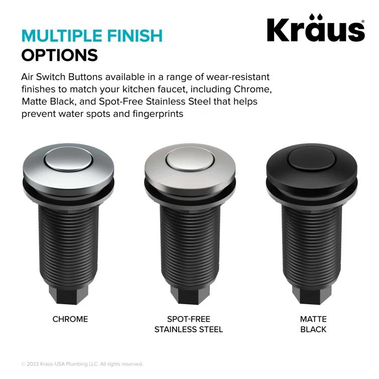 Kraus KRAUS Garbage Disposal Air Switch Kit with Push Button, AC Adapter, Power Cord, and Air Tube Included