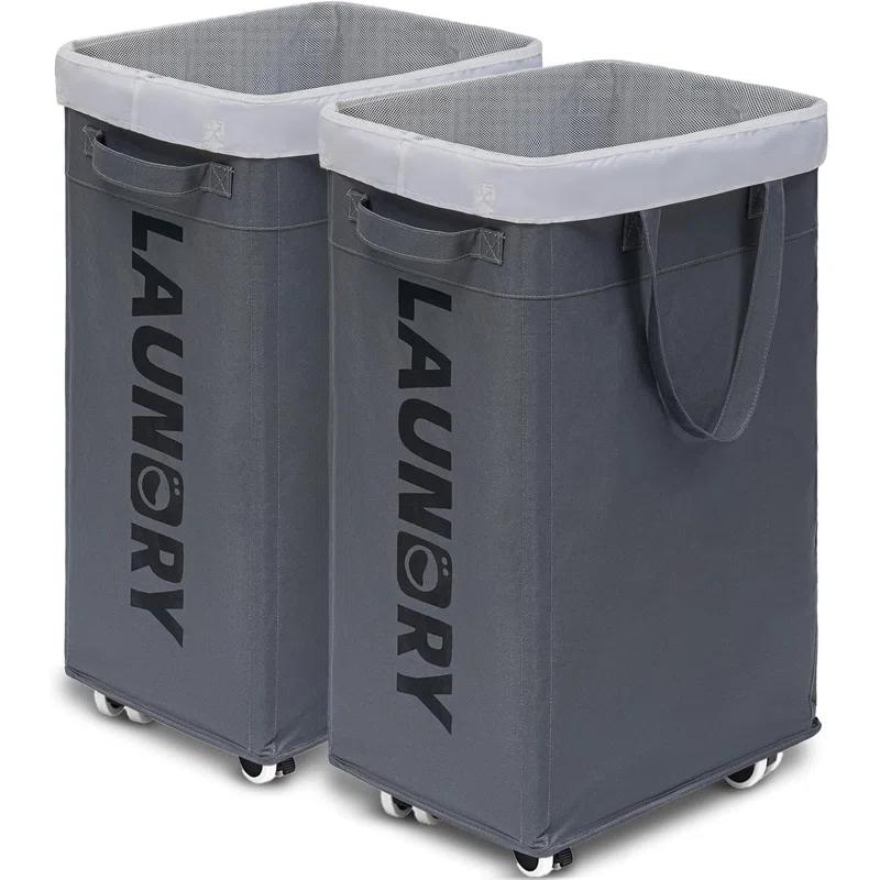 VOKIAL Laundry Basket With Wheels, 2PACK 75L Rolling Laundry Baskets With Removable Laundry Bags, Apartment Essentials, Collapsible Laundry Baskets, Laundry Bag, Corner Dorm Foldable Laundry Baskets, Slim Laundry Baskets