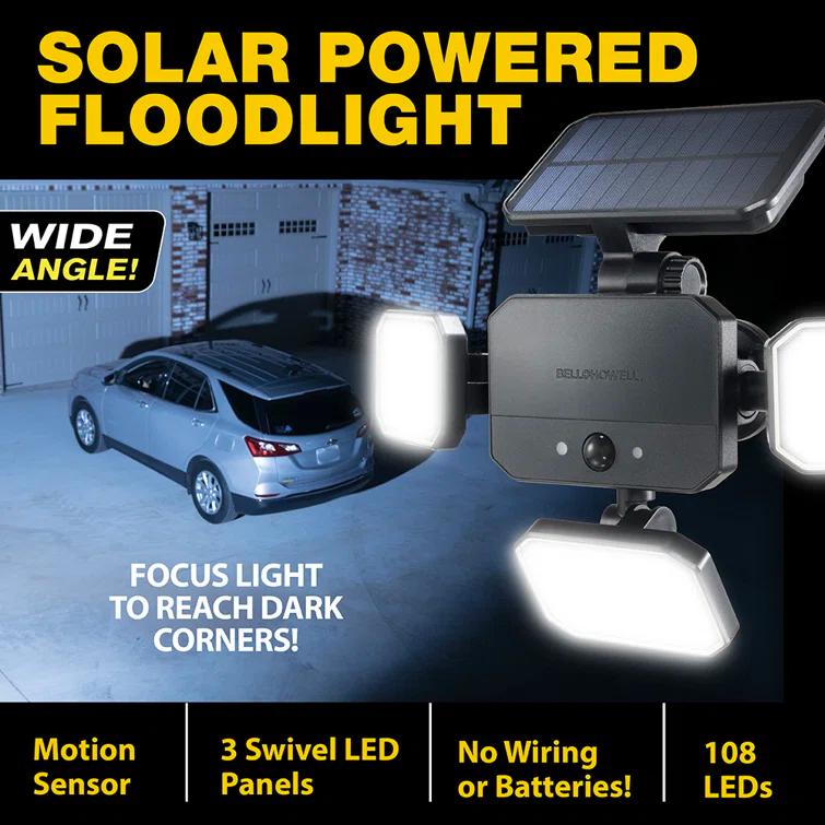 Bell + Howell Bell+Howell Bionic Solar Powered Floodlight with Remote Control, Wide Angle and Motion Activated