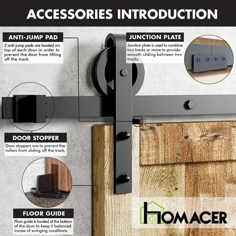Homacer Black Rustic Spoke Wheel Design Non-Bypass Double Barn Door Hardware Kit( Door Not Included)