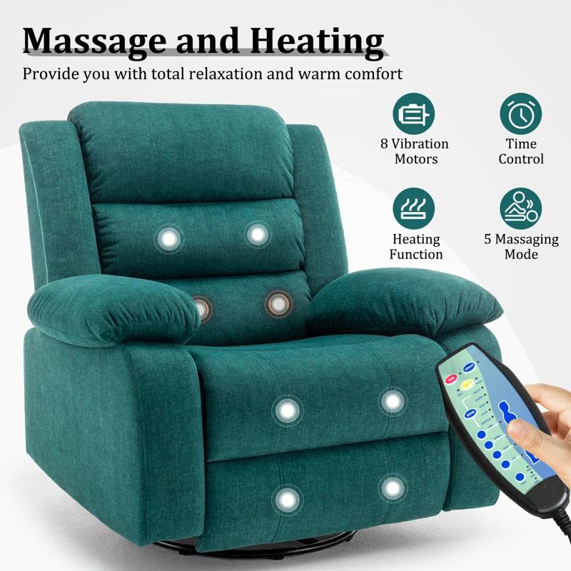 Ebern Designs Ellisse Recliner Chair, Wide Rocker Chair, Rocking Chair with Massage and Heat, 360°Swivel Rocking Chairs, Oversized Recliner for Adult