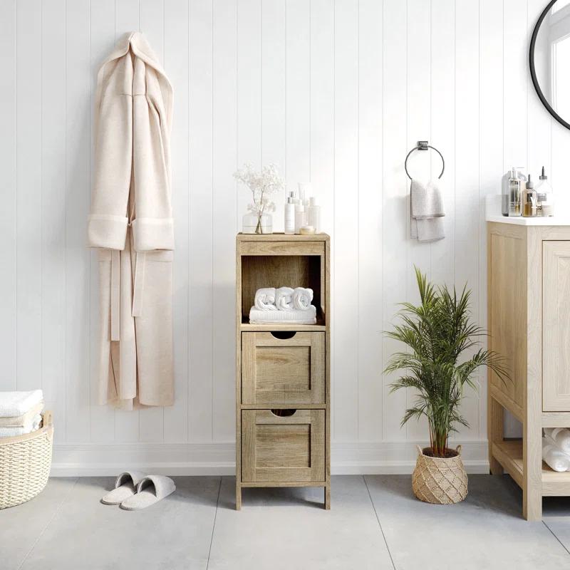 Flash Furniture Dune Farmhouse Bathroom Storage Organizer with Drawers and Open Shelf
