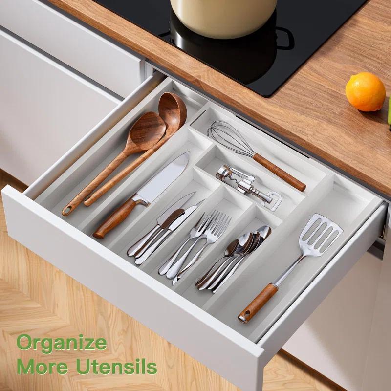 Prep & Savour Bamboo Expandable Drawer Organizer For Utensils Holder, Adjustable Cutlery Tray, Wood Drawer Dividers Organizer For Silverware, Flatware, Knives In Kitchen, Bedroom, Living Room | Wayfair