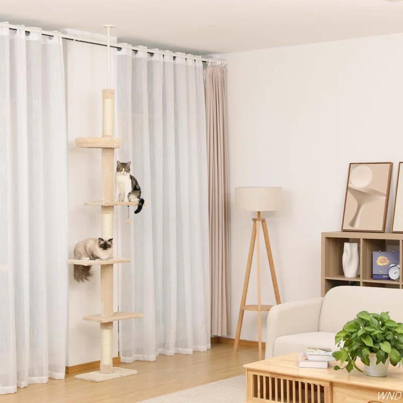 Interactive Adjustable 5-Tier Floor To Ceiling Cat Tower