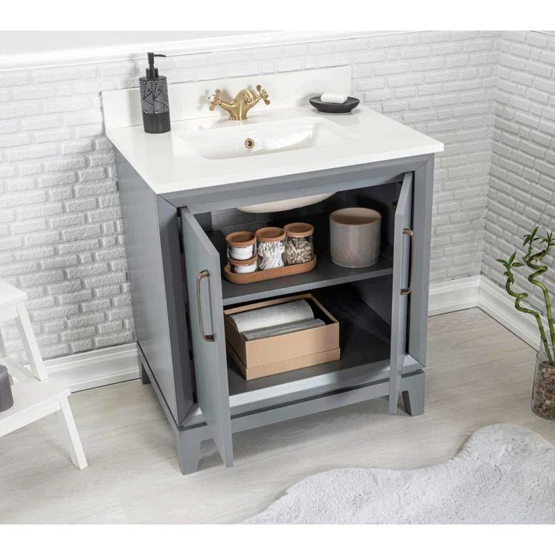 Adorn Vanity Fabia 30'' Free-standing Single Bathroom Vanity with Quartz Vanity Top & Mirror