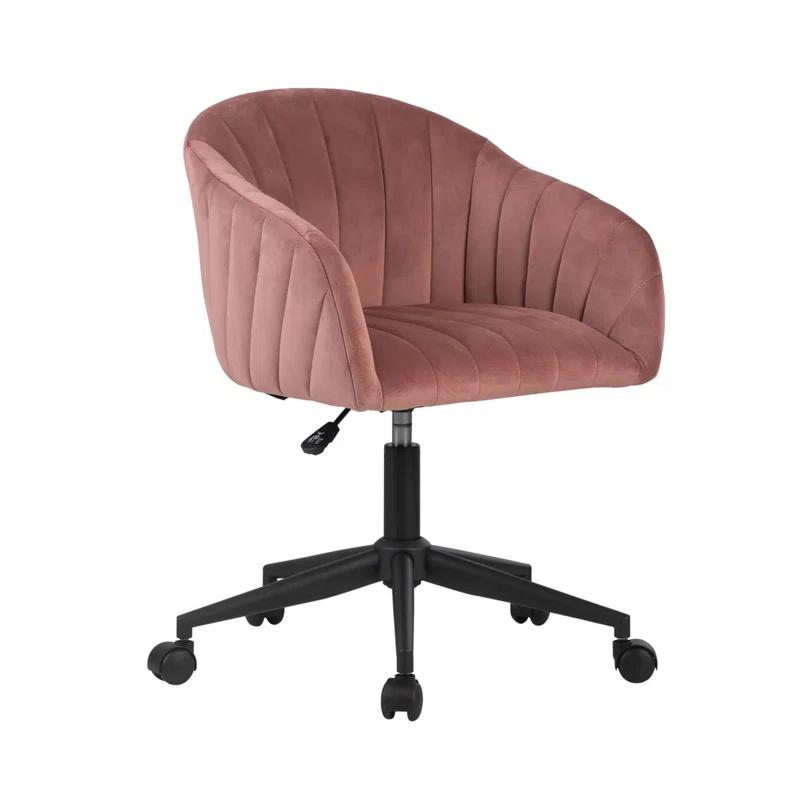Everly Quinn Taylor Swivel Vanity Chair With Wheels, Soft Velvet Fabric Tufted Barrel Back, 360 Degree Spinning