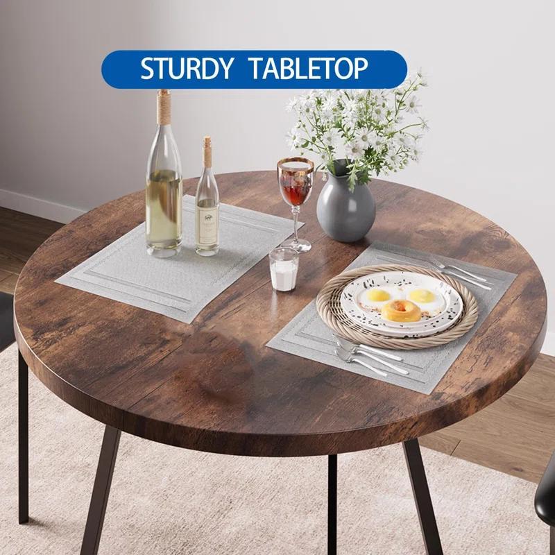 17 Stories Dining Table Set For 2, Round Kitchen Table And Upholstered Chairs For 2, 3 Piece Dining Room Table Set