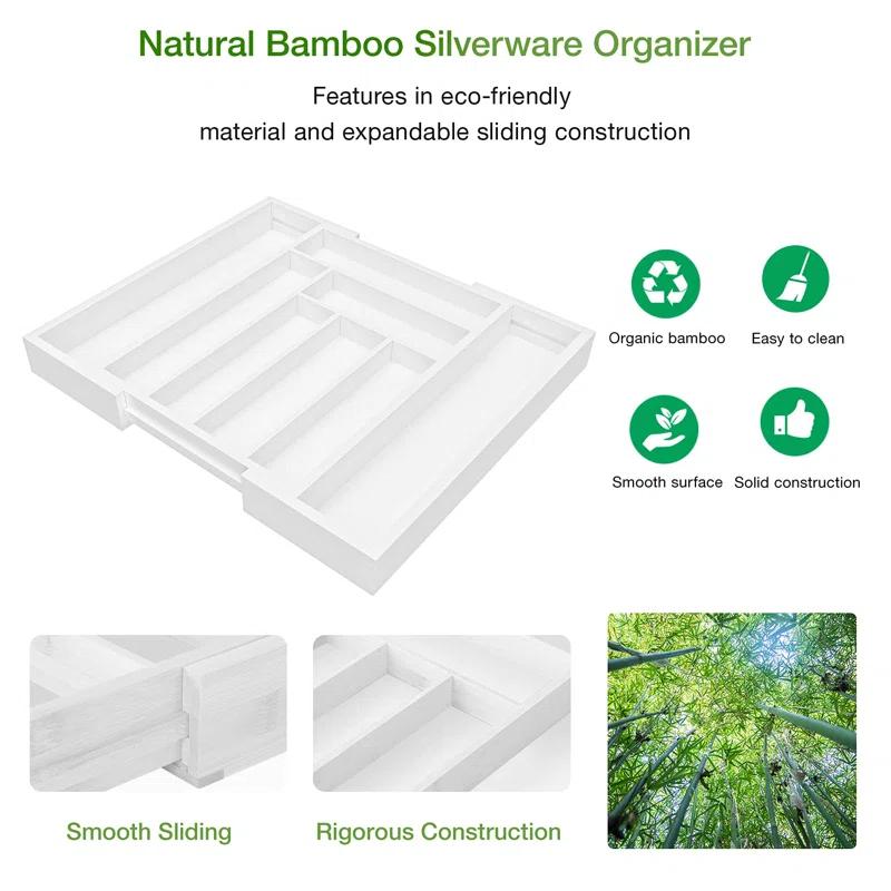 Bamboo Expandable Drawer Organizer For Utensils Holder, Adjustable Cutlery Tray, Wood Drawer Dividers Organizer For Silverware, Flatware, Knives In Kitchen, Bedroom, Living Room