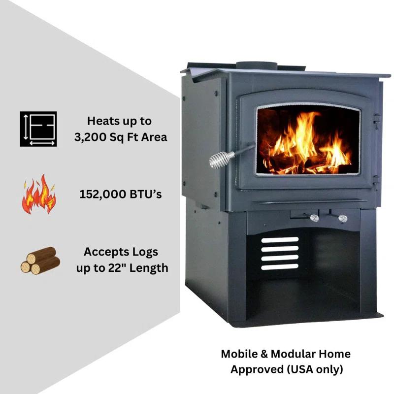 Comfort Glow Comfort Glow Wood Burning Stove, Heats Up To 3,200 Sq Ft, Fits 22" Log