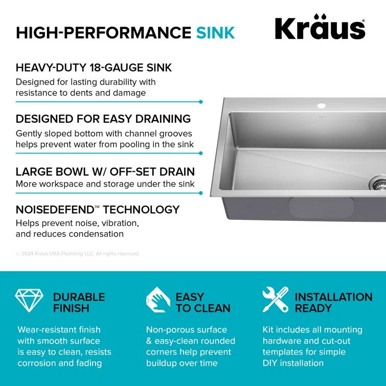 KRAUS Fairlane Undermount 18-Gauge Stainless Steel Kitchen Sink