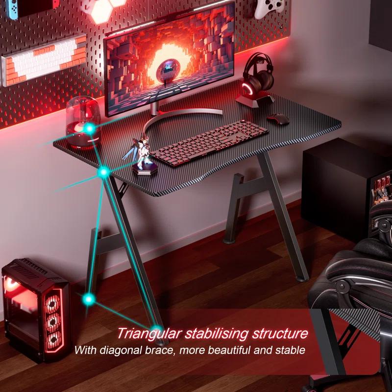 Wrought Studio™ Wrought Studio Gaming Desk With Carbon Fibre Surface- A Shaped Gamer Desk Computer Workstation Home Office Ergonomic PC Desk Simple Gaming Table Home Office Desks