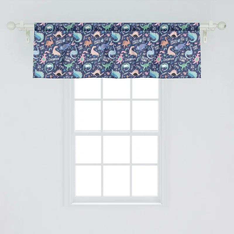 Ambesonne Dinosaur Valance Pack of 2 Cartoon Extinct Animals  Dark Indigo and Multicolor