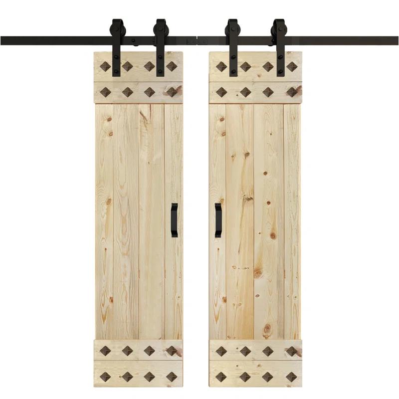 84'' Solid Wood Paneled Low-Gloss with Installation Hardware Kit Barn Door (Set of 2)
