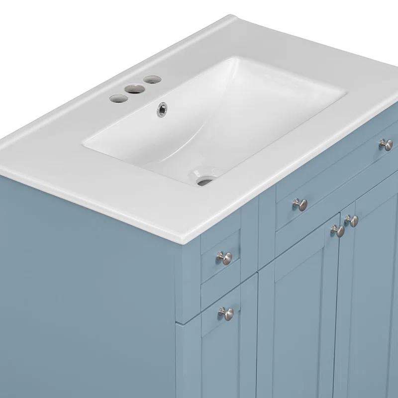 HLILish 30-Inch Bathroom Vanity With Ceramic Sink Combo, Abundant Storage Cabinet - 2 Soft Close Doors And Double-Tier Deep Drawer