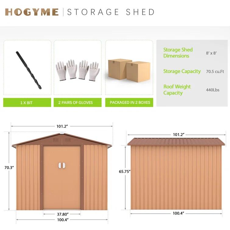 Jaxpety Outdoor 8 ft. W x 8 ft. D Metal Storage Shed