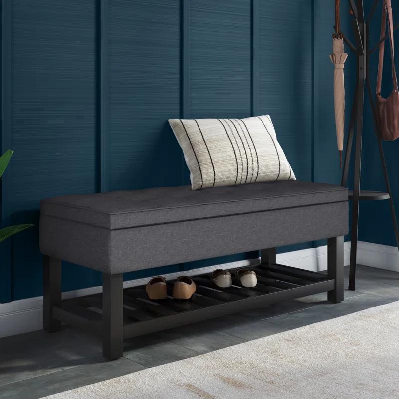 Simpli Home Saxon 43"W Tufted Transitional Storage Ottoman Bench with with Lift-Top Lid