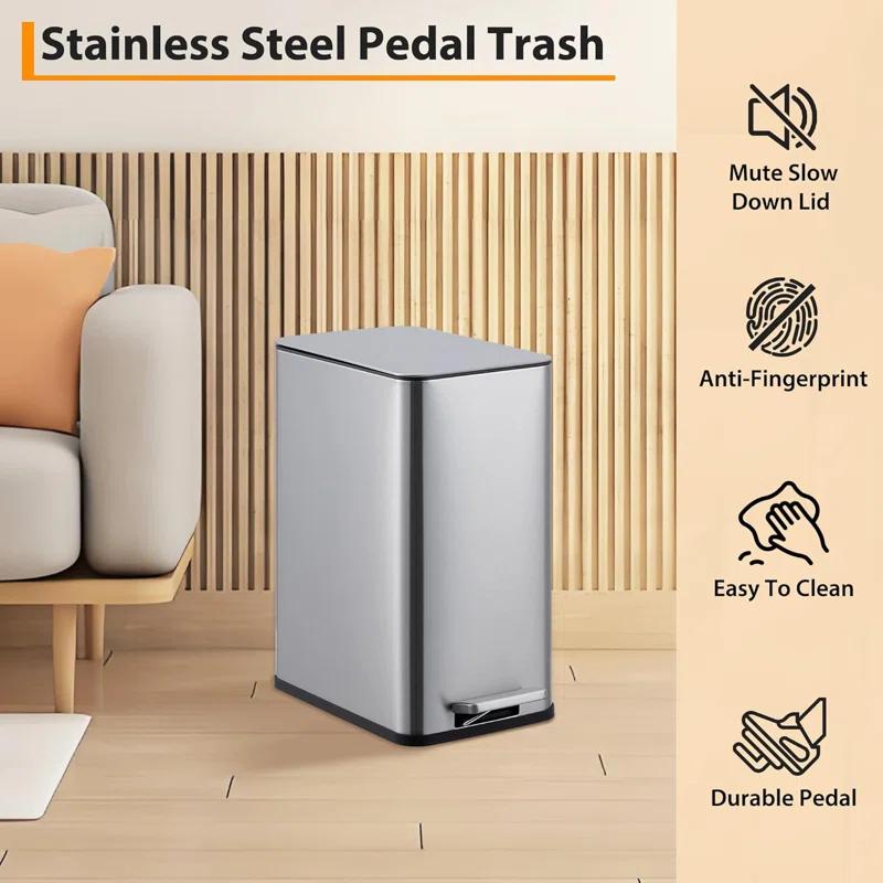 babevy 2.6 Gallon Kitchen Trash Can, Stainless Steel Garbage Can