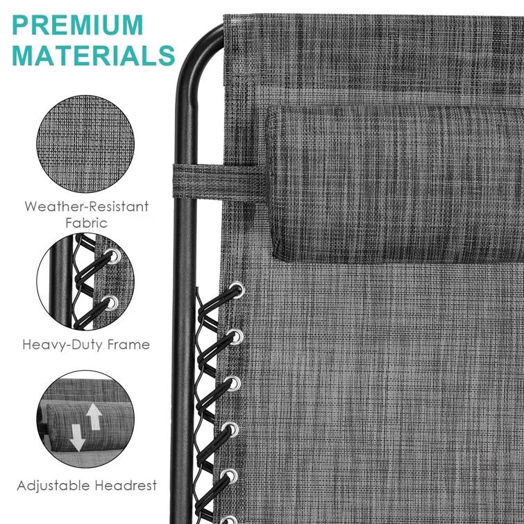 Arlmont & Co. Zero Gravity Chair Set of 2, Outdoor Folding Lounge W/Detachable Headrest & Holder Tray, Adjustable Textilene Lawn Reclining, No Assembly Required, for Patio, Backyard, Garden, Poolside,