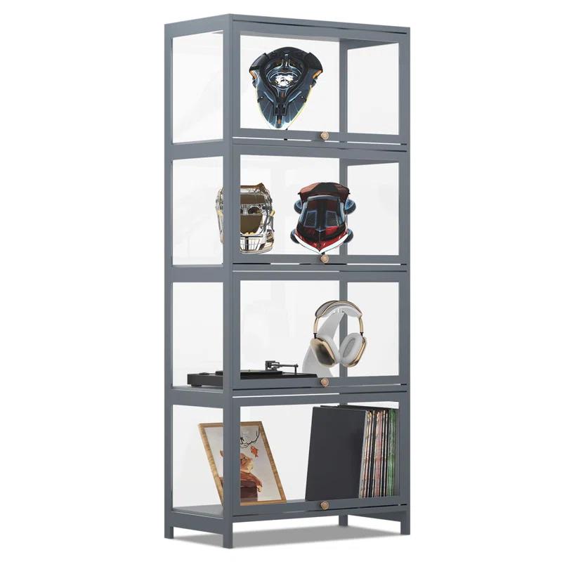 Magshion Modern 55" 4-Tier Transparent Display Cabinet Floor Standing Showcase With Flip-Up Door, Ideal For Living Room, Bedroom, Or Office Curio Collection