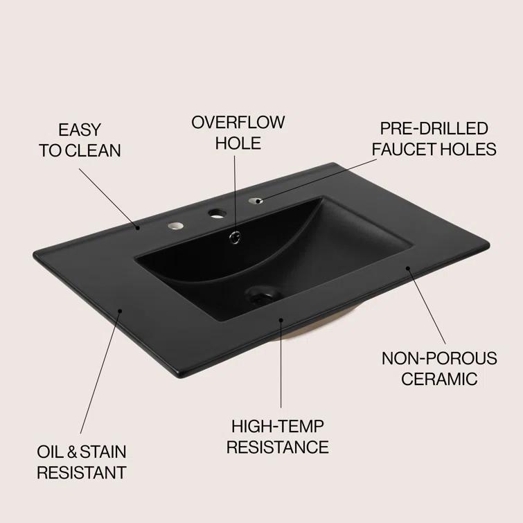 Jonathan Y Ancillary 3-Hole 30" Classic Contemporary Rectangular Ceramic Single Sink Basin Vanity Top