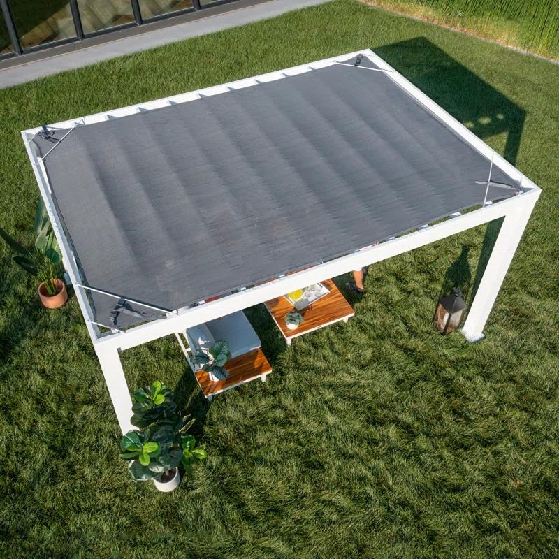 Backyard Discovery Backyard Discovery Windham 14' x 10' Modern Galvanized Steel Outdoor Patio Pergola Kit with Shade Sail Canopy and PowerPort