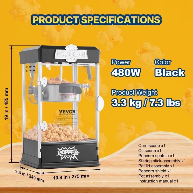Stellweilan Tessberg Popcorn Popper Machine Tabletop Popcorn Maker 480W 4 Oz | Wayfair