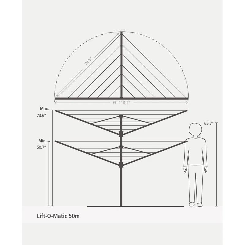 Brabantia Brabantia Lift-O-Matic Outdoor Clothesline (164 Feet), with Metal Ground Spike and Protective Cover